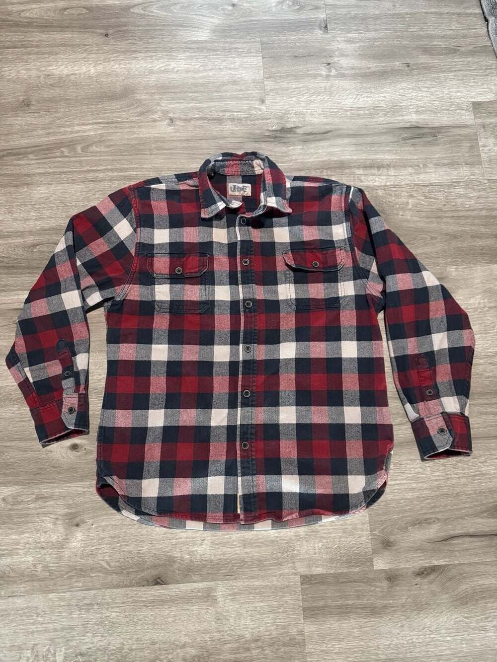 Jachs Long Sleeve Plaid Flannel Shirt Size L Red Black White Cotton